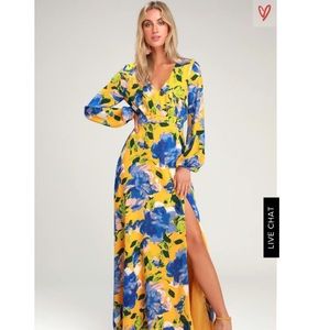 Lulus floral yellow long sleeve maxi dress